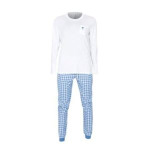 Dámské pyžamo Tufte White/Light Blue Checkers Bílá / Modrá