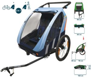Bellelli – Trailblazer dětský kombinovaný modrý vozík za kolo + kočárek pro 2 děti
