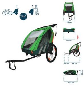 Bellelli – Trailblazer dětský kombinovaný zelený vozík za kolo + kočárek pro 2 děti